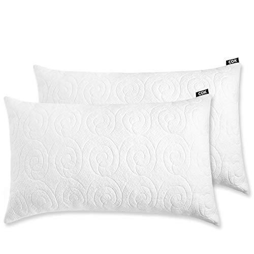 COK Shredded Memory Foam Pillow, Adjustable Loft with Breathable Removable Bamboo Derived Rayon Cover (2 Pack, Standard), White