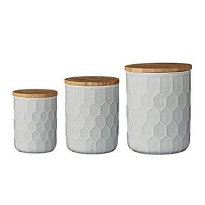 Bloomingville Home Accessories White Ceramic Jar Set with Bamboo Lids