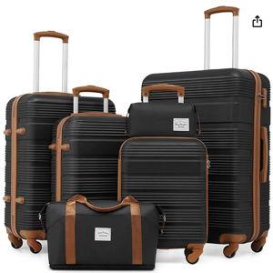 LONG VACATION 6 Piece ABS+PC Hardshell Luggage Set with Spinner Wheels, Lightweight suitcase set with TSA Lock & YKK Zipper