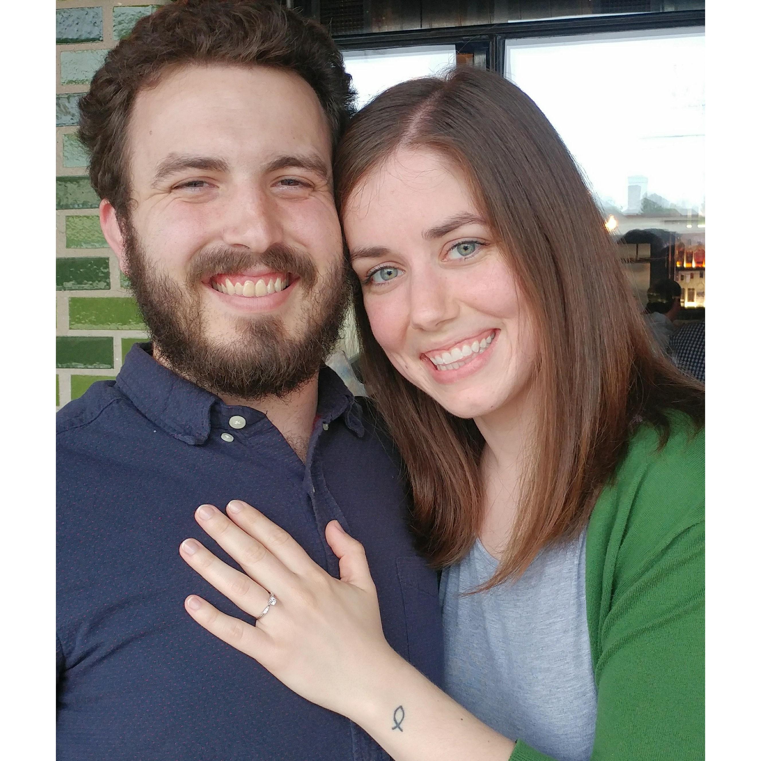 At dinner, right after Jayk proposed. (The restaurant was full of Kentucky Derby fans!)