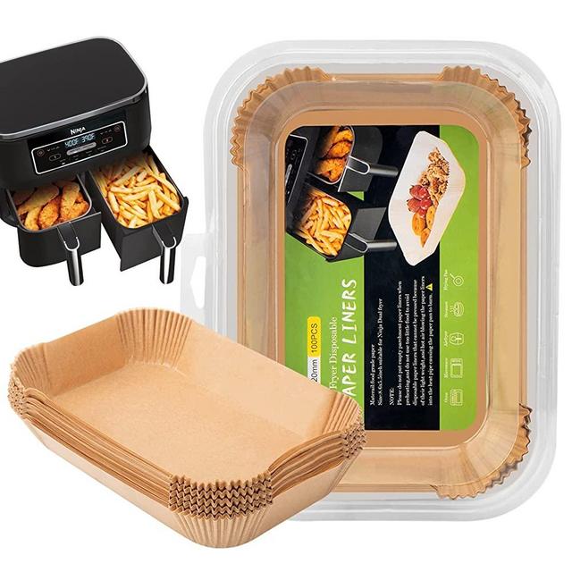 Air Fryer Disposable Paper Liner for Ninja Dual,100PCS Non-Stick Air Fryer Liners Rectangle 8.6x 5.5'', Air fryer Parchment Liners for Ninja DZ201, Ninja Foodi Dual Air Fryer Accessories Baking Paper