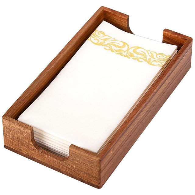 Napkin Holder for Bathroom, Acacia Guest Towel Holder, 4 Non Slip Pads, Disposable Hand Towel Tray for Bathroom, Wooden Paper Towel Dinner Napkin Holder for Table Party Bar Kitchen Accessories