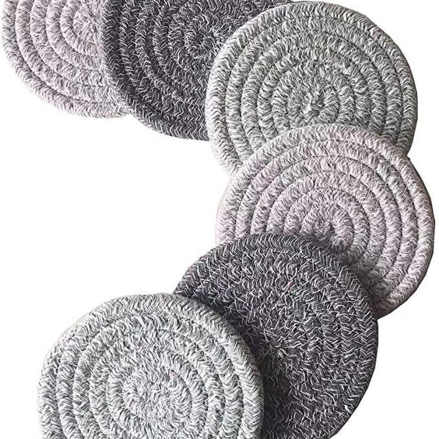 6 Pcs Absorbent Drink Coaster Set Braided Woven Color Pattern Dining Kitchen Modern Thicken Heat Insulation Round (pattern)