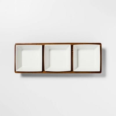 4pc Acacia Wood 3 Section Serving Bowl with Ceramic Inserts Brown - Threshold™