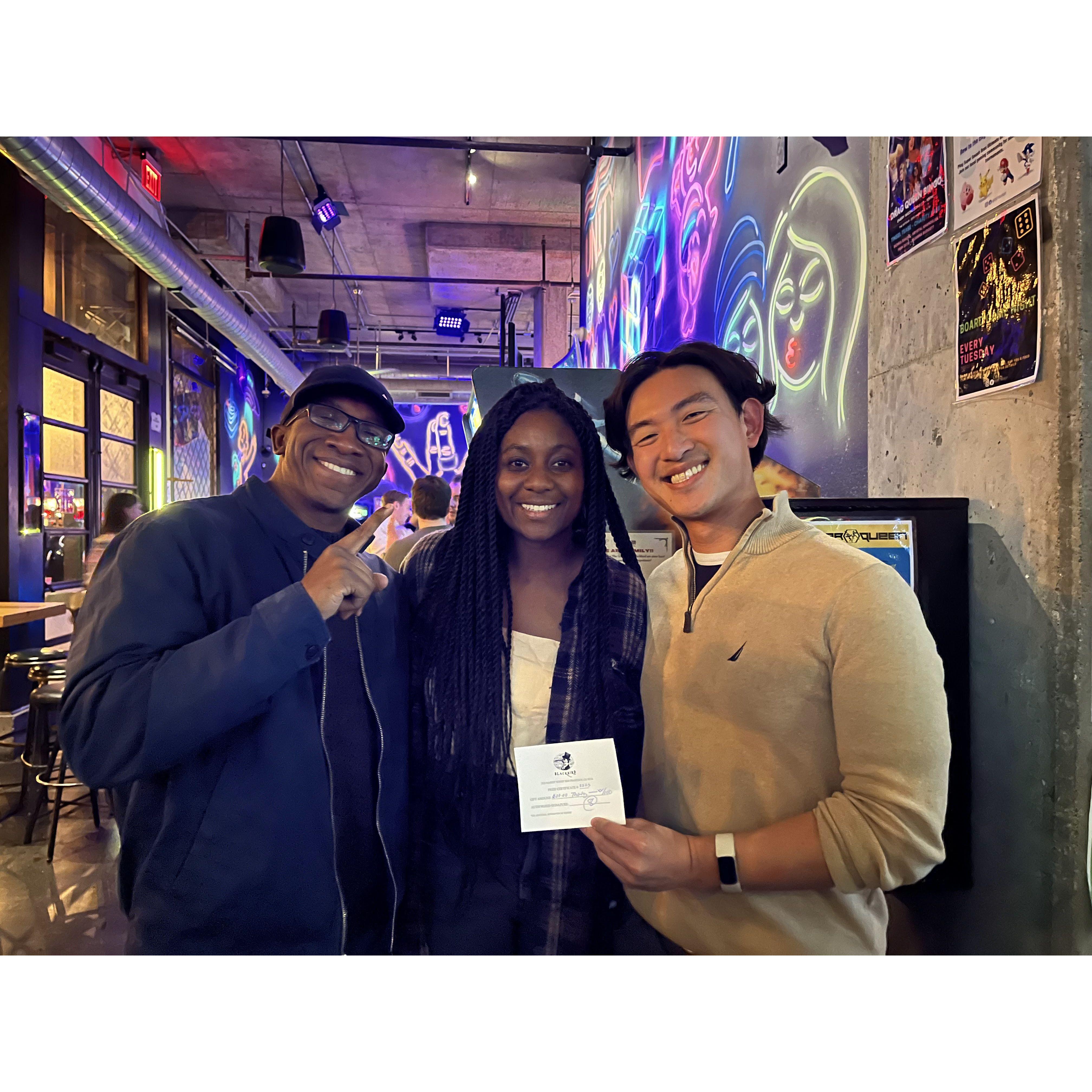 We started playing trivia together! And we won!