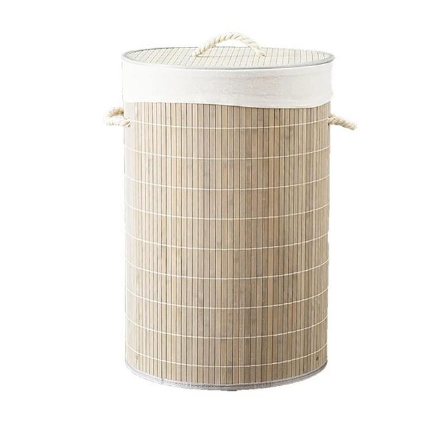 Home Basics Foldable Durable Bamboo Laundry Basket Hamper (Round, Grey)