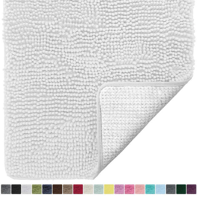 Gorilla Grip Original Luxury Chenille Bathroom Rug Mat, 30x20, Extra Soft and Absorbent Shaggy Rugs, Machine Wash Dry, Perfect Plush Carpet Mats for Tub, Shower, and Bath Room, White