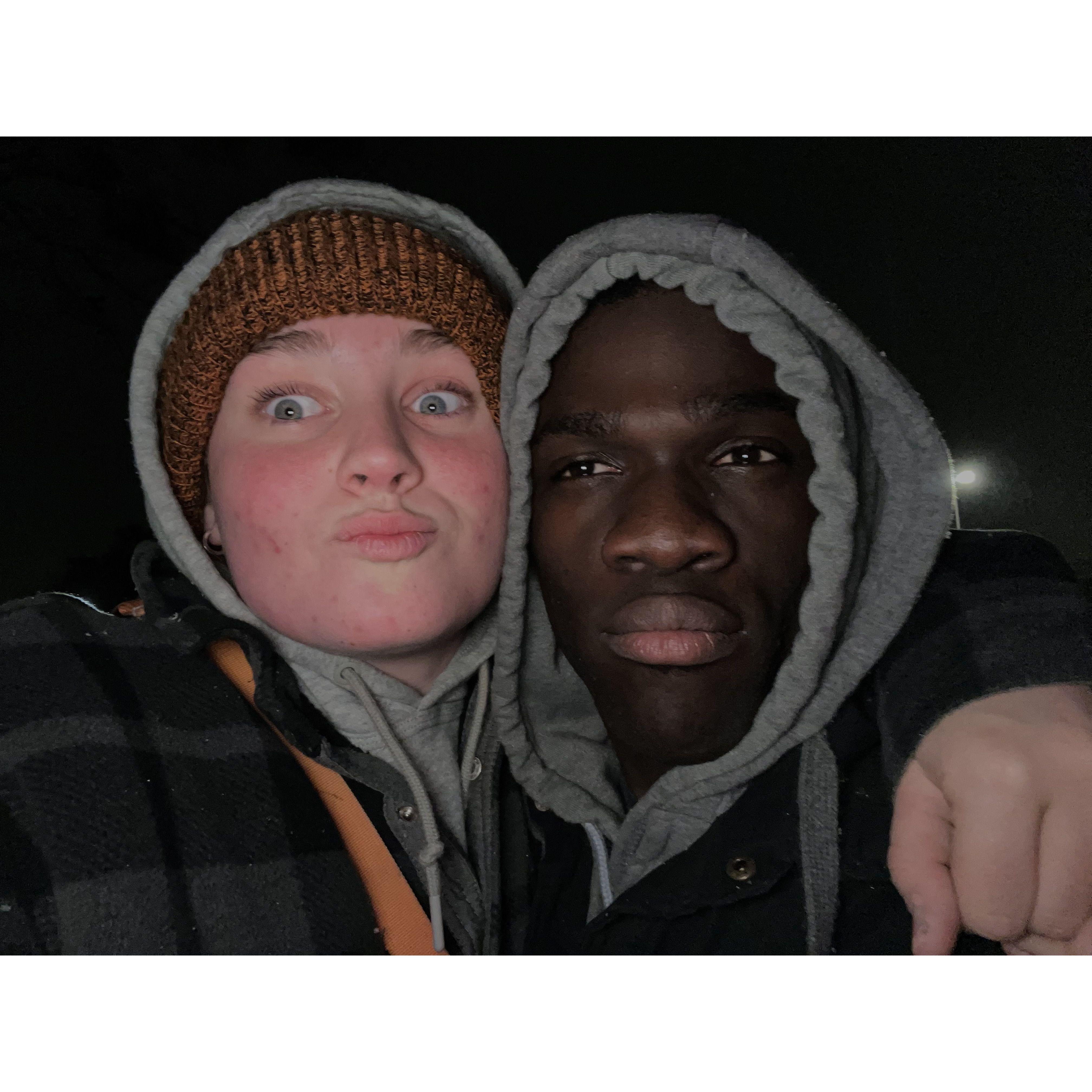 The first snow of the season and the first time me and Abbi hung out by my NEW apartment in Illinois (yes i moved there for my beautiful girlfriend now soon to be wife)