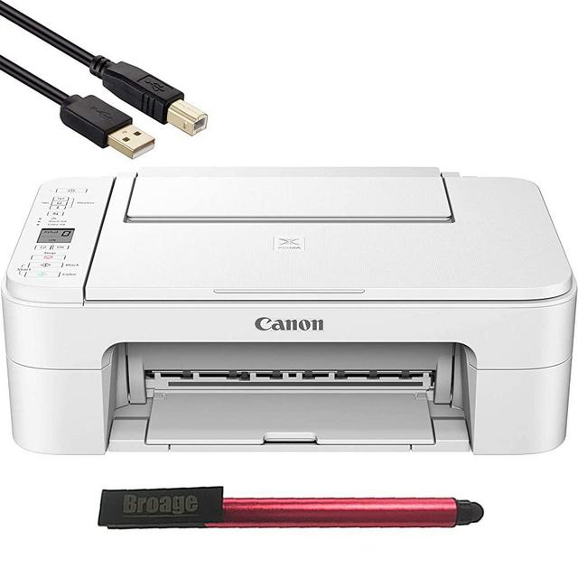 Canon PIXMA TS3322 Wireless Inkjet All-in-One Printer - 3-in-1 Print, Scan and Copy for Home or Business Office - up to 4800 x 1200 Resolution - White - BROAGE 64GB Flash Drive + 6 Feet Printer Cable