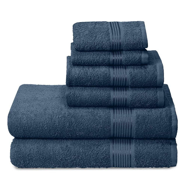 Elvana Home Ultra Soft 6 Pack Cotton Towel Set, Contains 2 Bath Towels 28x55 inch, 2 Hand Towels 16x24 inch & 2 Wash Coths 12x12 inch, Ideal Everyday use, Compact & Lightweight - Mineral Blue