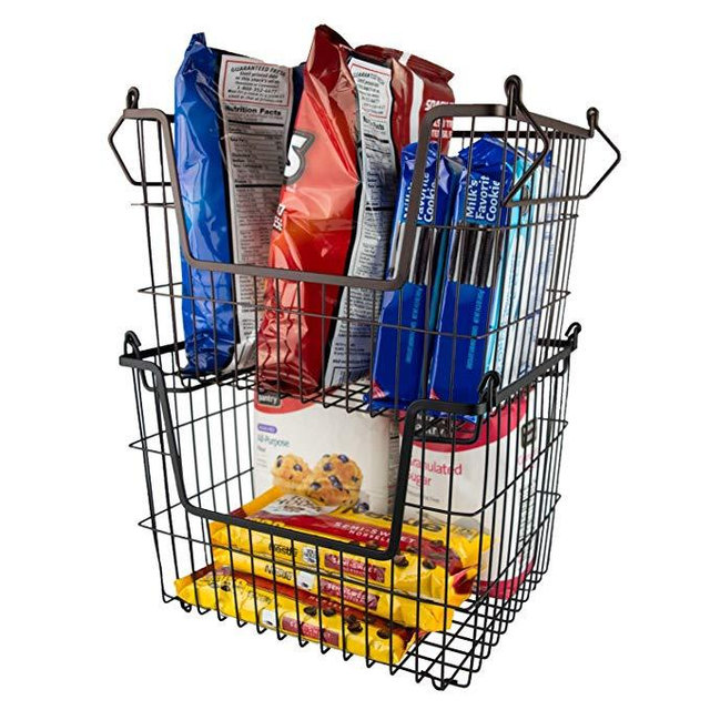 DII Stackable Metal Utility Storage Bin for Heavy Duty Use In Office, Craft Room, Kitchen, Pantry, or Garage (13x10x9”) Black – Medium