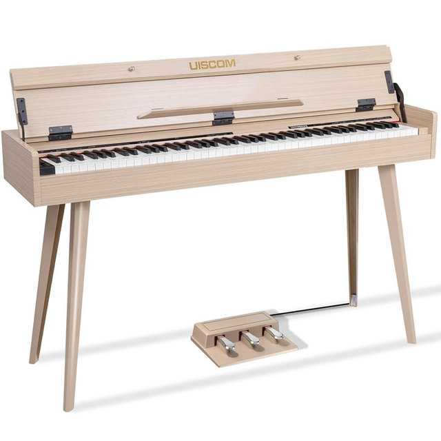UISCOM 88 Key Weighted Home Digital Piano- Wooden Desk Electric Piano Transforms Between Desk and Vanity - Progressive Hammer-Action Keyboard, Perfect for Beginners with MIDI-Apricot