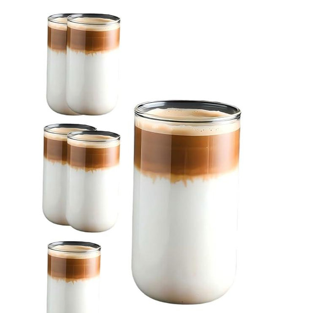 6 pieces round glass coffee cups 17.3 oz modern highball glasses cute cocktail glasses for ice coffee water fruit juice beer mixed drinks shaker (round-6pcs)