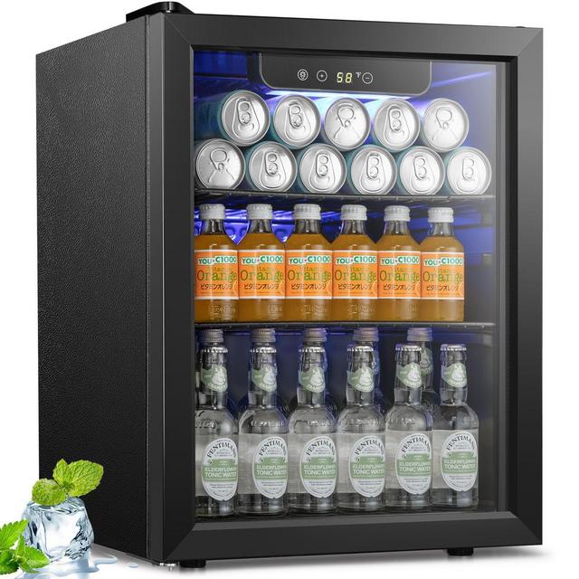 R.W.FLAME 1.7 Cu.Ft Beverage Cooler,16 Bottles/68 Cans,Mini Fridge with Glass Door, Adjustable Shelves, Digital Control,LED Light,Reversible Door
