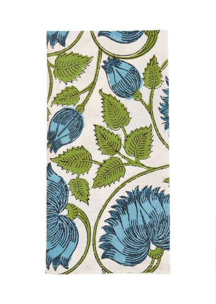 Block Print Dinner Napkin in Blue and Green, Set of 4