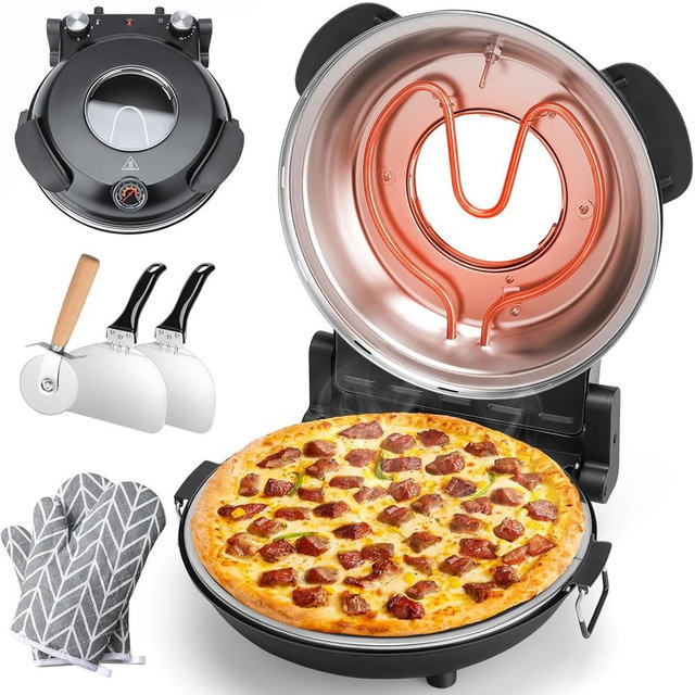 KEENSTAR Pizza Oven Indoor 12-Inch, Countertop Glazed Ceramic Stone Pizza maker with Adjustable Timer, 1200W Heat up to 800°F, Electric Pizza Cooker with Viewing Window Baked Pizzeria Style at Home