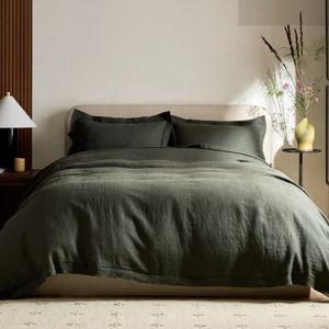 European Linen Double Flange Duvet Cover Set in Pine