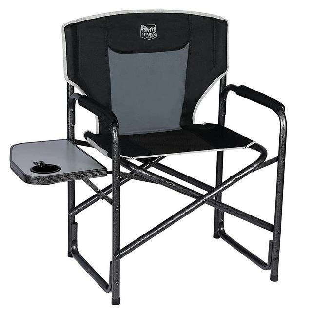TIMBER RIDGE Director's Chair Folding Aluminum Camping Portable Lightweight Chair Supports 300lbs with Side Table Outdoor(Black)