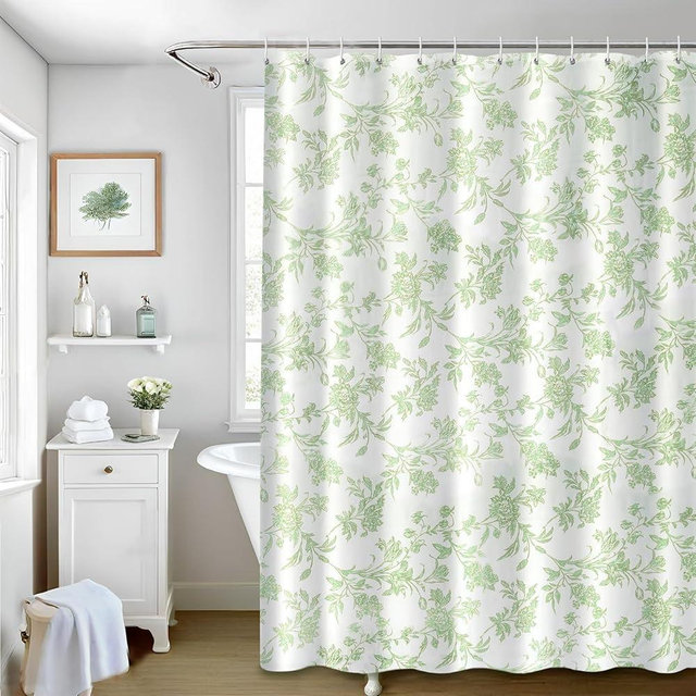 Seorsok Sage Green Shower Curtain,Cotton Floral Cottagecore,Elegant Floral Fabric Shower Curtain Machine Washable Waterproof Bathroom Decor 72x72 inches