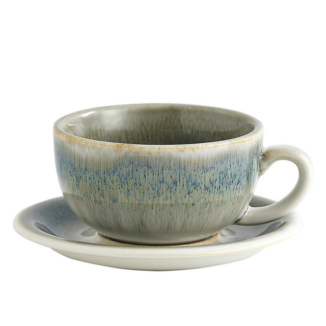 Coffeezone Vintage Design 12 oz Ceramic Latte Art Cappuccino Barista Cup with Saucer (Space Grey)