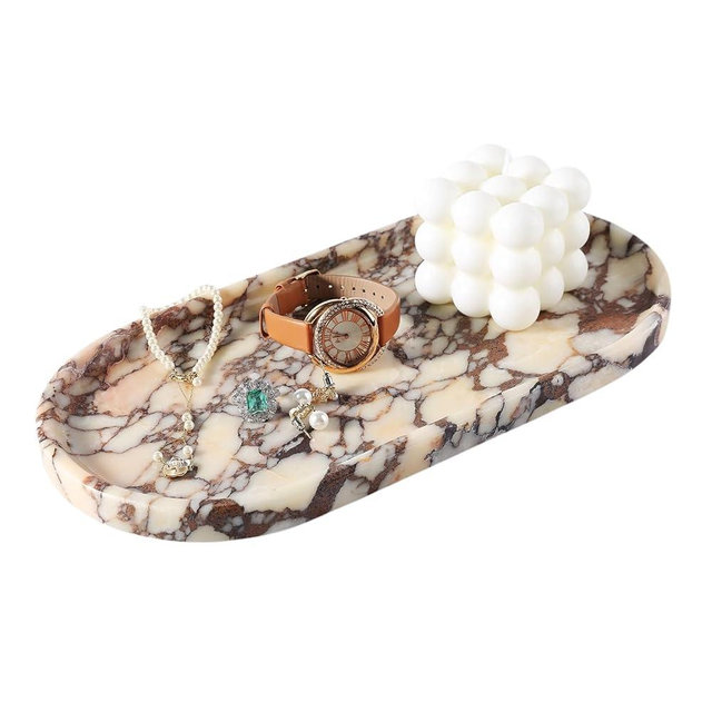 Koville Natural Decorative Marble Bathroom Tray, 12"x6" Calacatta Viola Marble Catchall Tray for Bathroom, Stone Perfume Trays Jewelry Dish for Dresser, Stone Storage Trays for Home Decor