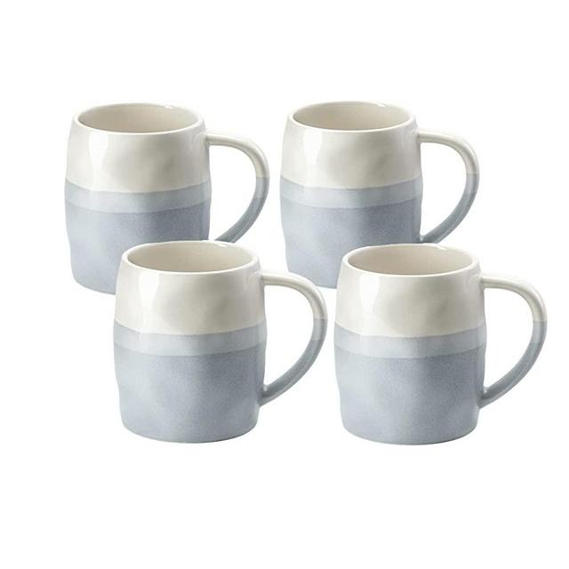 DOWAN Ceramic Coffee Mugs, 14 oz Coffee Mugs Set of 4, Porcelain Coffee Cups With Large Handle for Coffee Tea Milk Cocoa, Easy to Clean & Hold, Microwave Safe, Light Blue & White