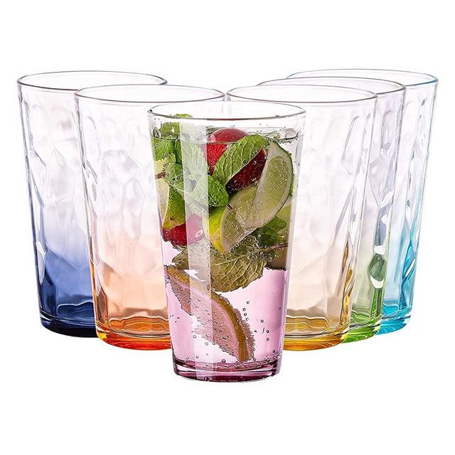 Vastto 17 Ounce Glass Multicolor Diamond Pattern Tumbler,Iced Tea Glasses for Water, Beverage,Juice, Wine,Beer and Cocktail,Set of 6 (Six Gradient Colors)