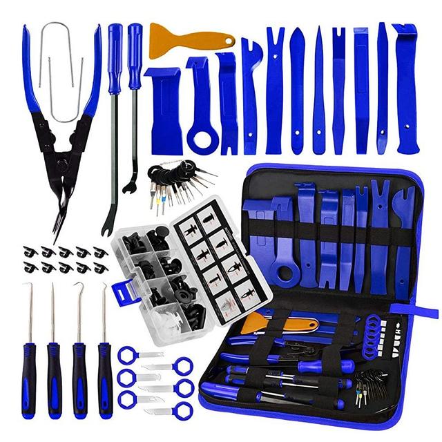 AUTOXEL 88 Pcs Trim Removal Tool,Auto Push Pin Bumper Retainer Clip Set Fastener Terminal Remover Tool Adhesive Cable Clips Pry Kit Car Panel Radio Removal Auto Clip Pliers, Blue