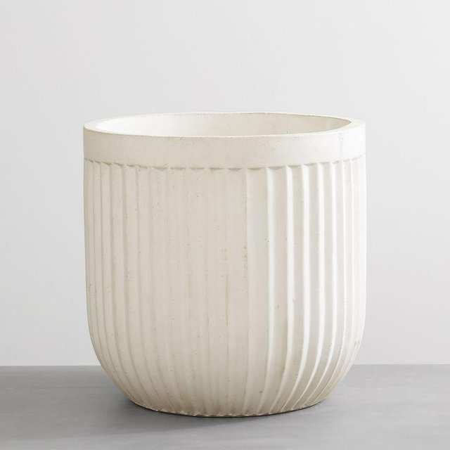 Concrete Fluted Planter Chalk Large, 15.75" dia