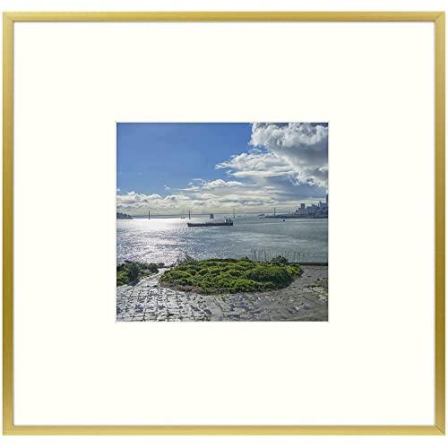 Frametory, 8x8 inch Instagram Square Aluminum Gold Metal Picture Frame Collection, Photo Frame with Ivory Color Mat for 4x4 Picture & Real Glass