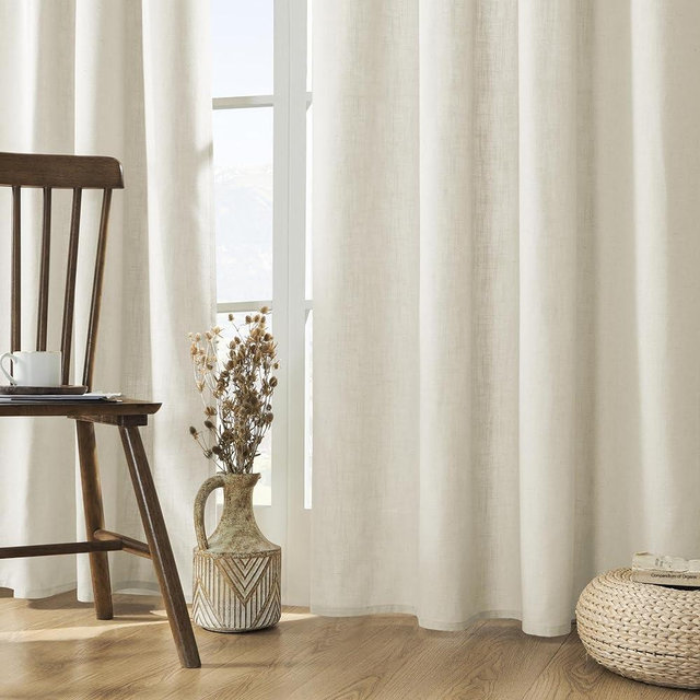 Joydeco Living Room Curtains 84 Inches Long, Linen Curtains 84 Inch Length 2 Panels Light Filtering Curtains 84 Inches Long, Ivory Natural Curtains Farmhouse Curtains for Living Room