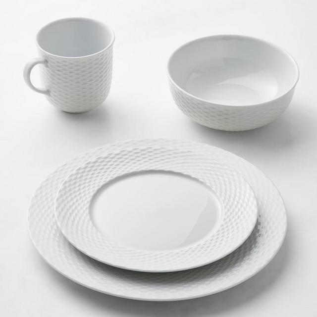 Pillivuyt Basketweave Porcelain 16-Piece Dinnerware Set with Cereal Bowl