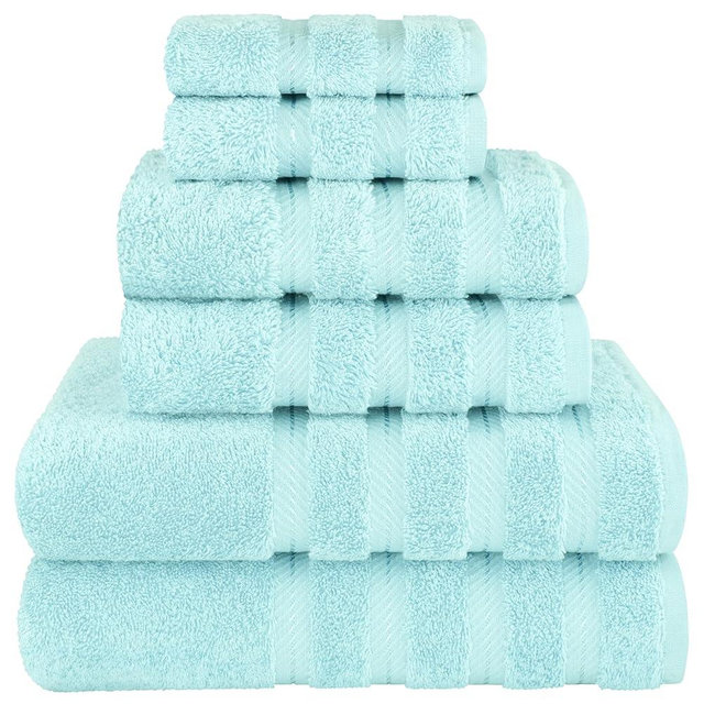 American Soft Linen Luxury 6 Piece Towel Set, 2 Bath Towels 2 Hand Towel 2 Washcloths, 600 GSM 100% Cotton Turkish Towels for Bathroom, Duck Egg Blue Towel Sets