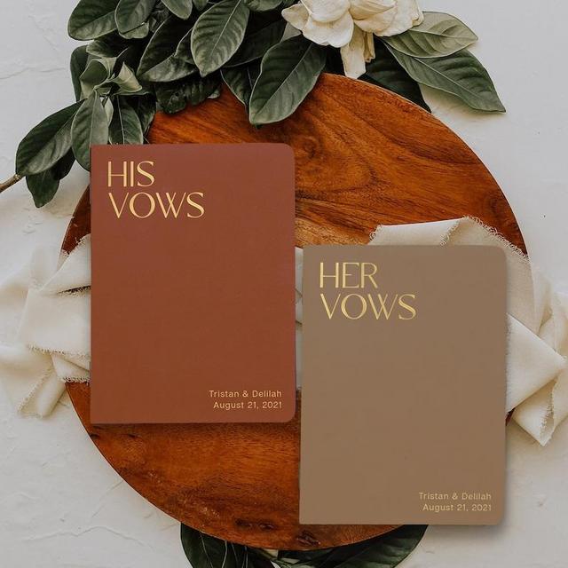 Vow books perfect for your wedding or vow renewal, Boho neutral colors, Gold silver rose gold foil available, Cute booklet for him or her