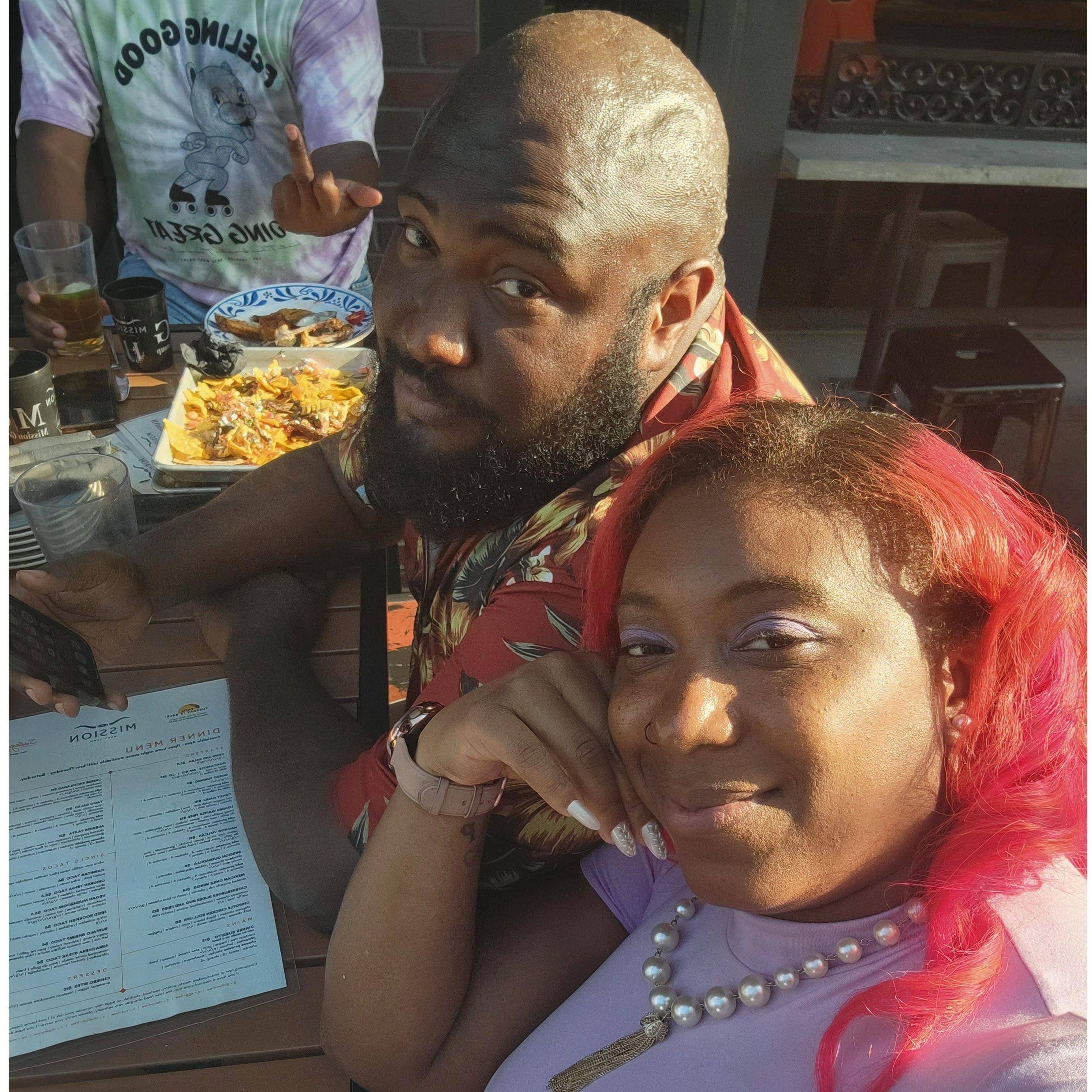 At Brunch... that's the best man's hand in the background