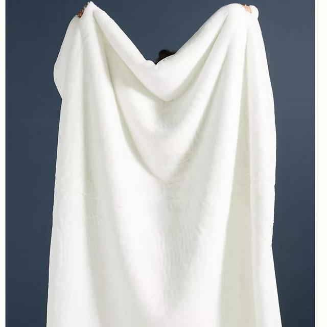 Anthropologie Sophie Faux Fur Throw Blanket (white)