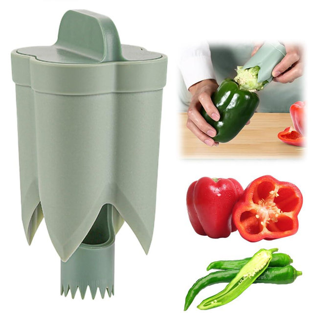 Pepper Seed Corer Remover, 2025 New 2 in 1 Bell Pepper Cutter, Pepper Seed Remover Tool, Quick Cut and Deseed Bell Pepper Corer for Vegetables Kitchen Gadget (1 Pcs)