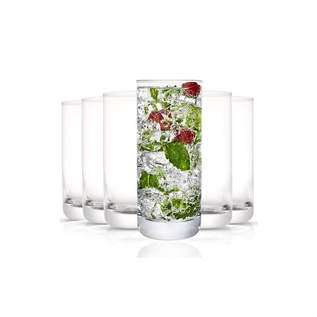 JoyJolt Faye Highball Glasses - Set of 12 Tall Crystal Cocktail Drinking Glassware - 13 oz