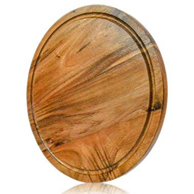 roro Acacia Round Wood Trivet/Charger with Groove (13 Inch x 1, Acacia Brown)