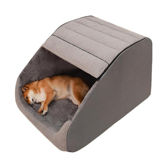 Extra Large Dog Bed House, Cozy Dog House Indoor, Plush Dog Cave Bed Crate Cushion with Non-Slip Bottom for Medium Large Dogs (Grey, XL)