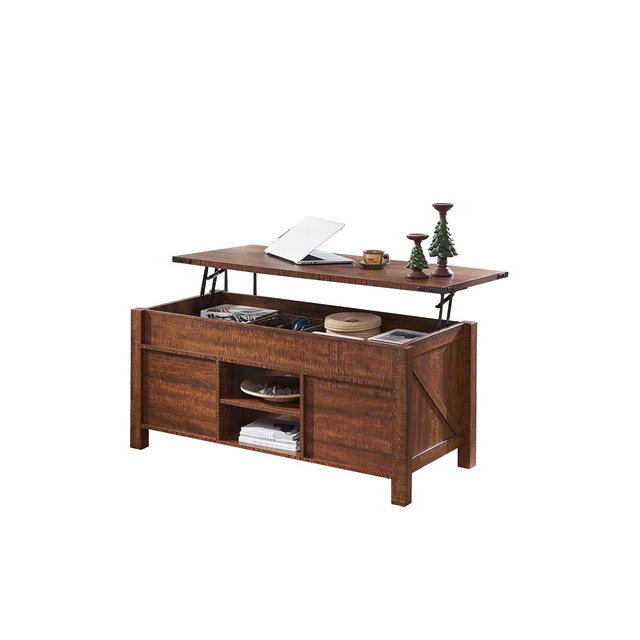 SinCiDo 48" Farmhouse Lift Top Coffee Table w/Sliding Door & Adjustable Shelf, Reclaimed Barnwood