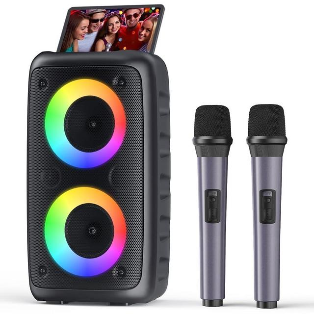 Karaoke Machine, Portable Bluetooth Speaker with 2 Wireless Karaoke Microphones, Karaoke Machine for Adults Kids with Upgraded Subwoofer, PA System, Support TWS/TF/USB/AUX for Home Party Outdoor