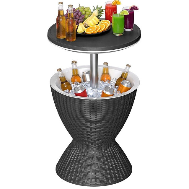 EFU Cooler Table, 8 Gallon Cooler Bar Table, Adjustable Height Multi-Functional Outdoor Cool Bar for Drinks Beer & Wine, with Drain Plug, Patio Furniture for Backyard, Pool, BBQ & Parties (Black)