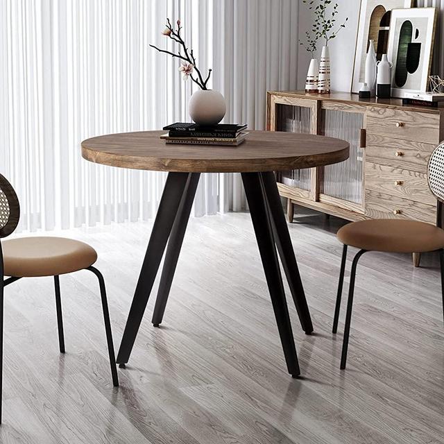 CTG Round Dining Table - 31.5" Small Kitchen Table with 1.4" Thickness Wood Grain Tabletop, Modern Table for Dinning, Living Room, Breakfast,Small Space, 2 to 4 People (Rusty Brown)