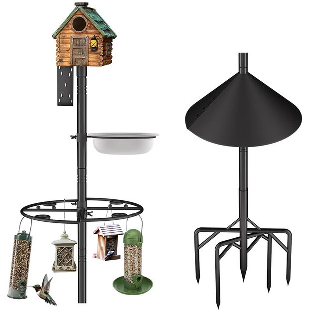 Bird Feeder Pole Stand,95 Inch House Pole for Outdoors Weather Station,Heavy Duty Metal Mount Kit Adjustable Multifunctional Bird Feeder Set