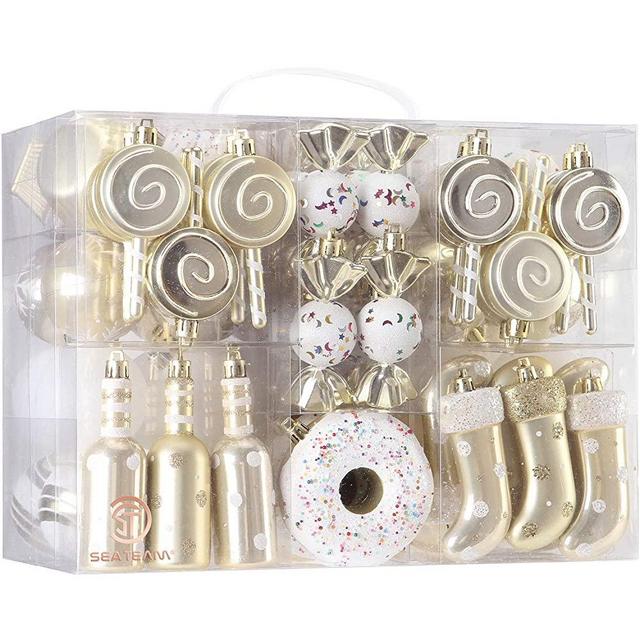 Sea Team 80-Pack Assorted Shatterproof Christmas Ball Ornaments Set Decorative Baubles Pendants with Reusable Hand-held Gift Package for Xmas Tree (Gold)