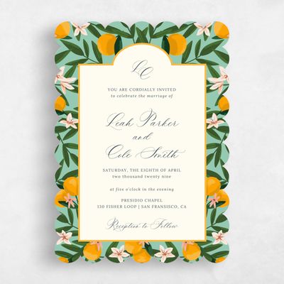 Blue Scalloped Wedding Invitation - Melissa Portrait