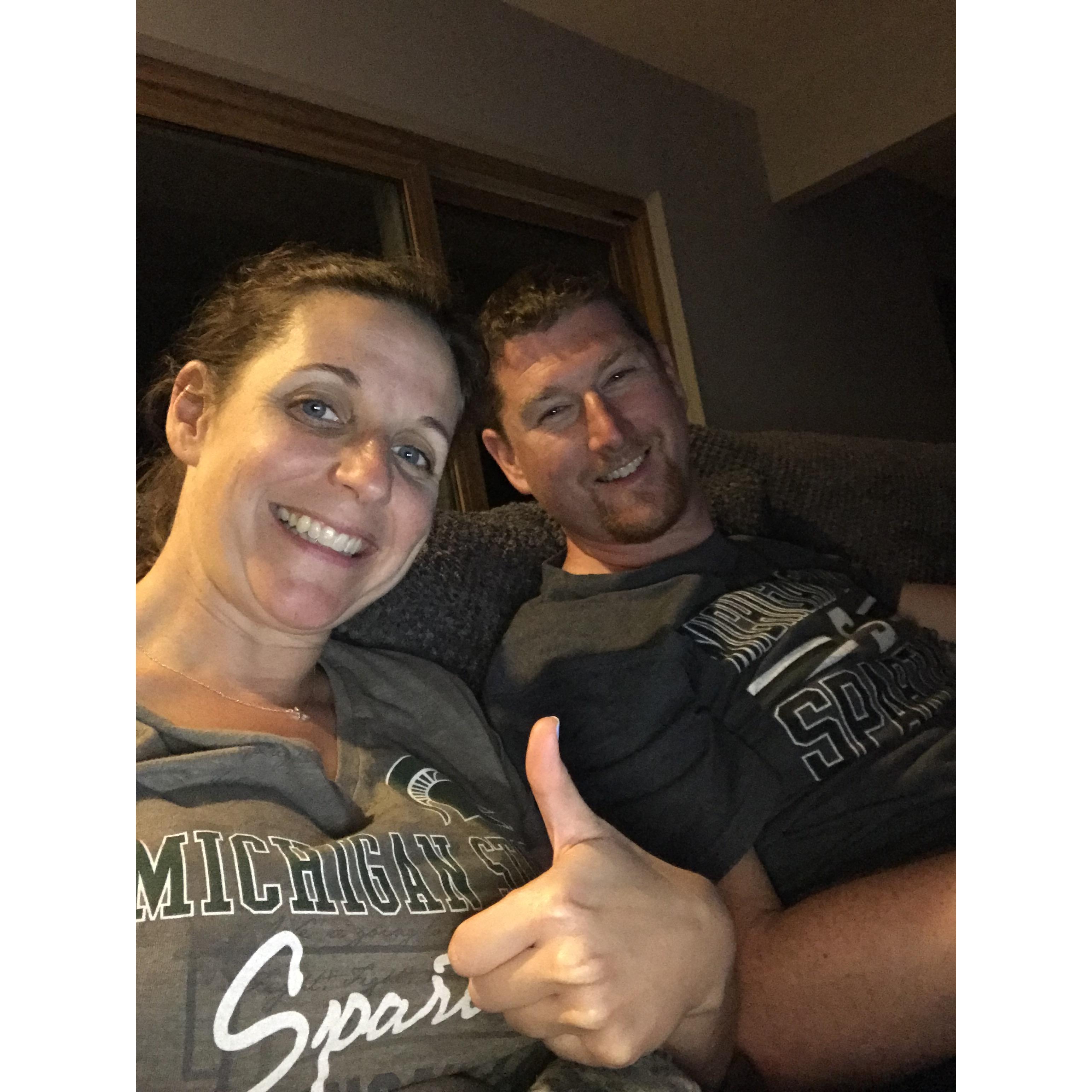 Happiness after a Spartan victory over Michigan in football.