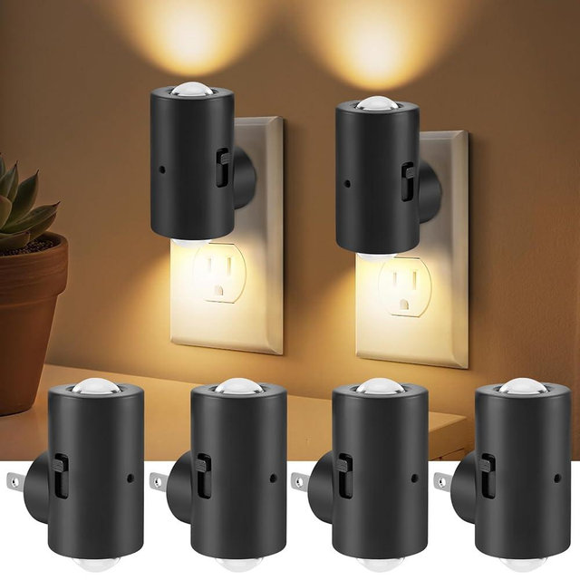 LED Night Lights Plug into Wall,Dimmable Plug in Night Light, Dusk to Dawn, 0-200LM Bright Nightlight Auto-On/Off, 2700K Night Lights for Bedroom Hallway Stairway, 4 Pack