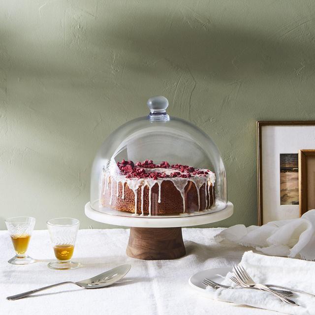 Marble & Walnut Rotating Cake Stand
